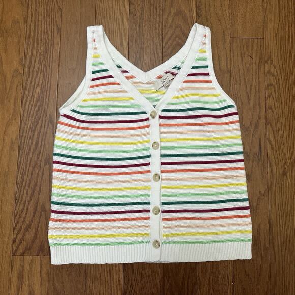 Ann Taylor LOFT Womens Knit Sleeveless Crop‎ Rainbow Striped Sweater Size Large - Picture 2 of 7